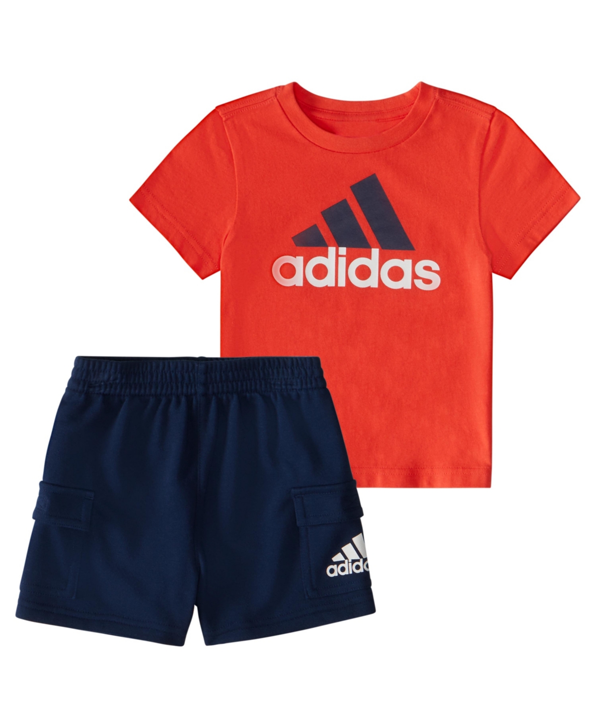 Shop Adidas Originals Baby Boys Short Sleeve T Shirt And French Terry Cargo Shorts, 2 Piece Set In Bright Red