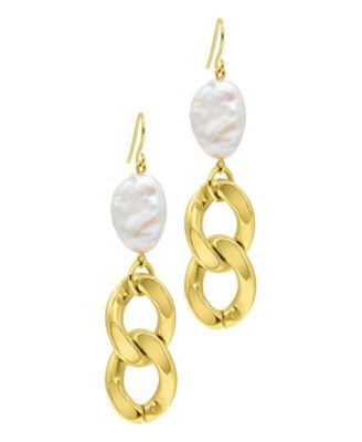 Curb Chain Drop Cultured Freshwater Pearl Earrings 14k Gold-plated Silver Curb Chain Drop Cultured Freshwater Pearl Earrings 14k Gold-plated Silver