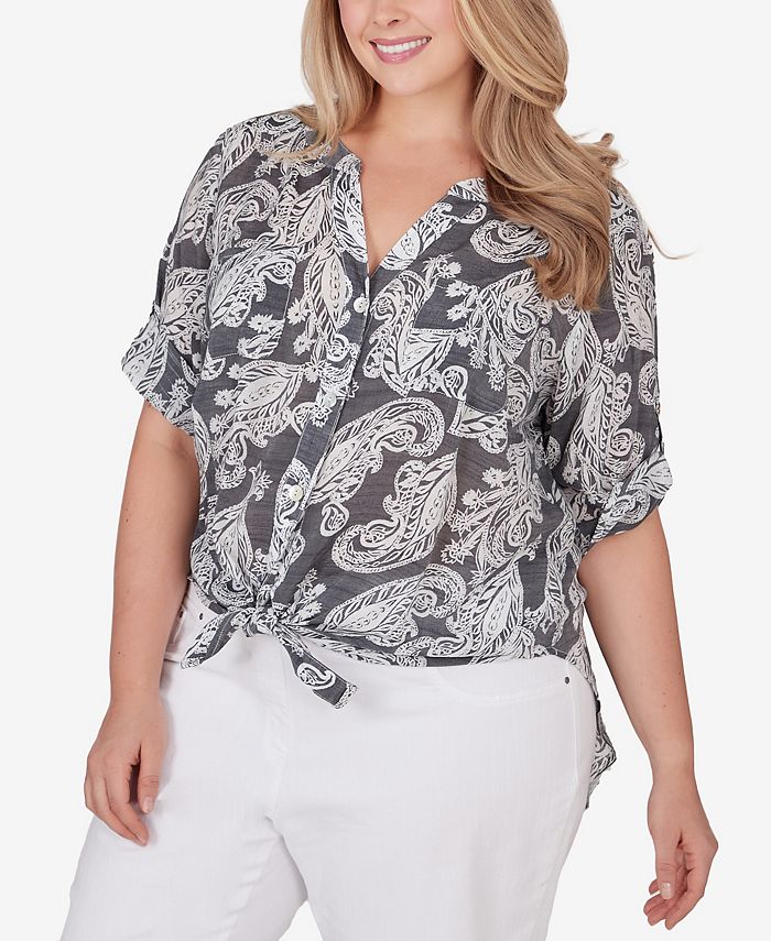 Ruby Rd. Plus Size Paisley Silky Gauze Top - Macy's
