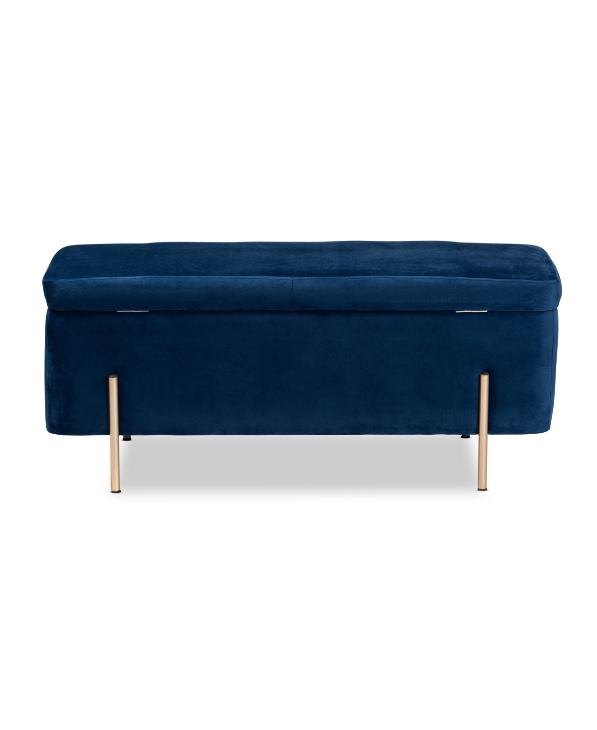 Baxton Studio Rockwell Contemporary Glam And Luxe Velvet Fabric Upholstered And Finished Metal Storage Bench In Navy Blue,gold