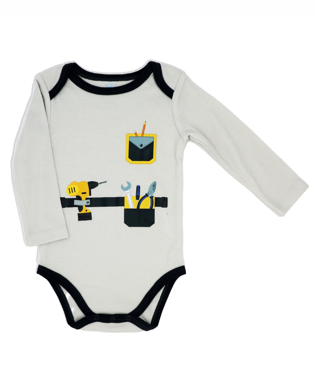Baby Mode Baby Boys Construction Long Sleeve Bodysuit, Pants and Socks, 3 Piece Set - Gray and Black