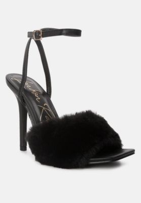 Womens Tarantino Faux Fur Stiletto Sandals