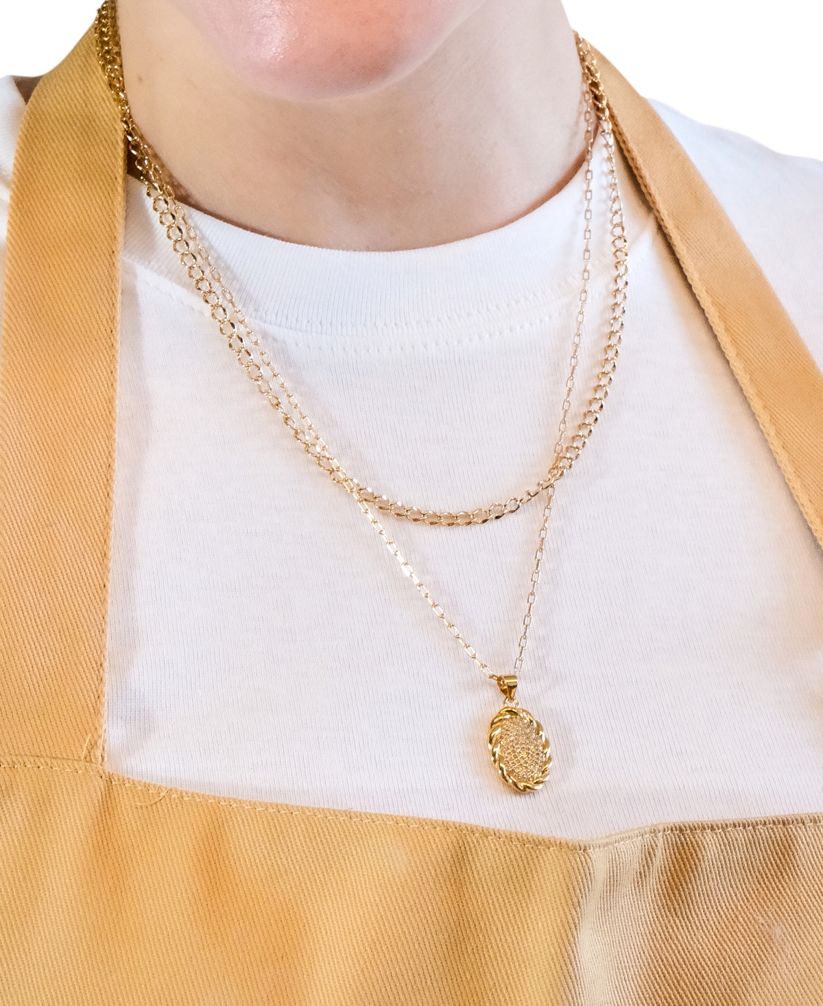 Sterling Forever Silver-Tone orTone Cubic Zirconia Round Pendant Galette Layered Necklace - Gold