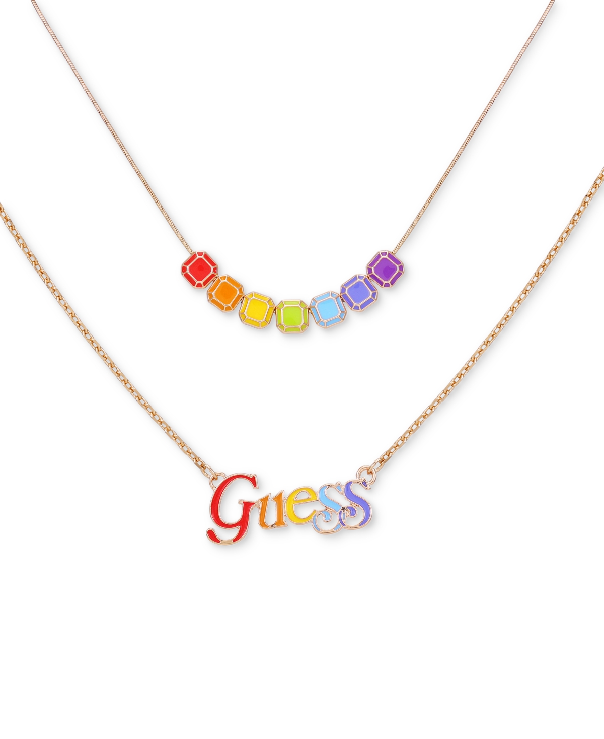 Shop Guess Gold-tone Rainbow Logo Two-row Necklace, 20" + 2" Extender