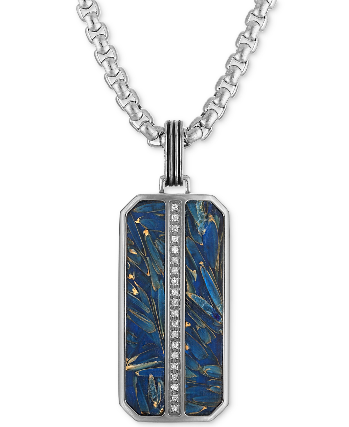 Esquire Men's Jewelry Diamond Vertical Line Dog Tag 22" Pendant Necklace (1/10 Ct. T.w.) In Blue Carbon Fiber & Stainless In Steel