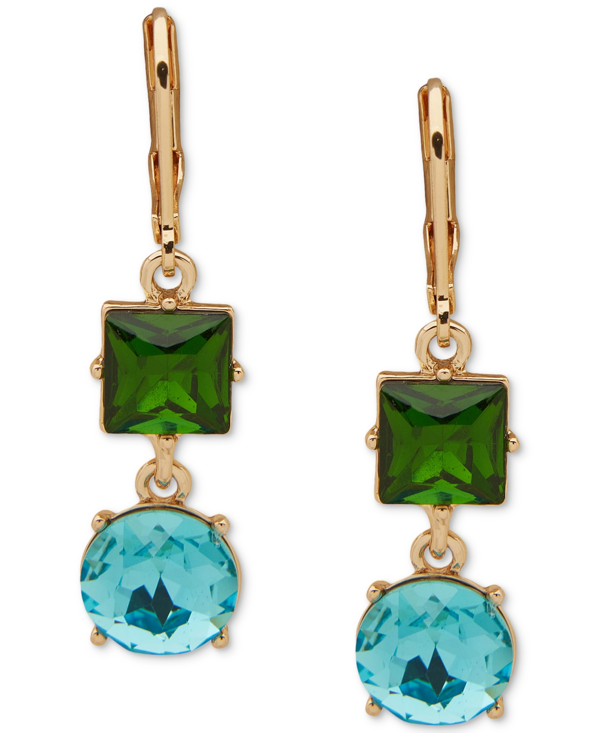 Shop Karl Lagerfeld Gold-tone Stone Double Drop Earrings In Green