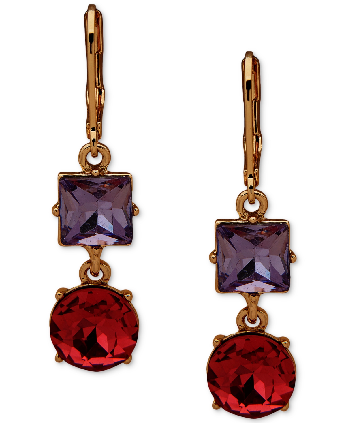 Shop Karl Lagerfeld Gold-tone Stone Double Drop Earrings In Pink