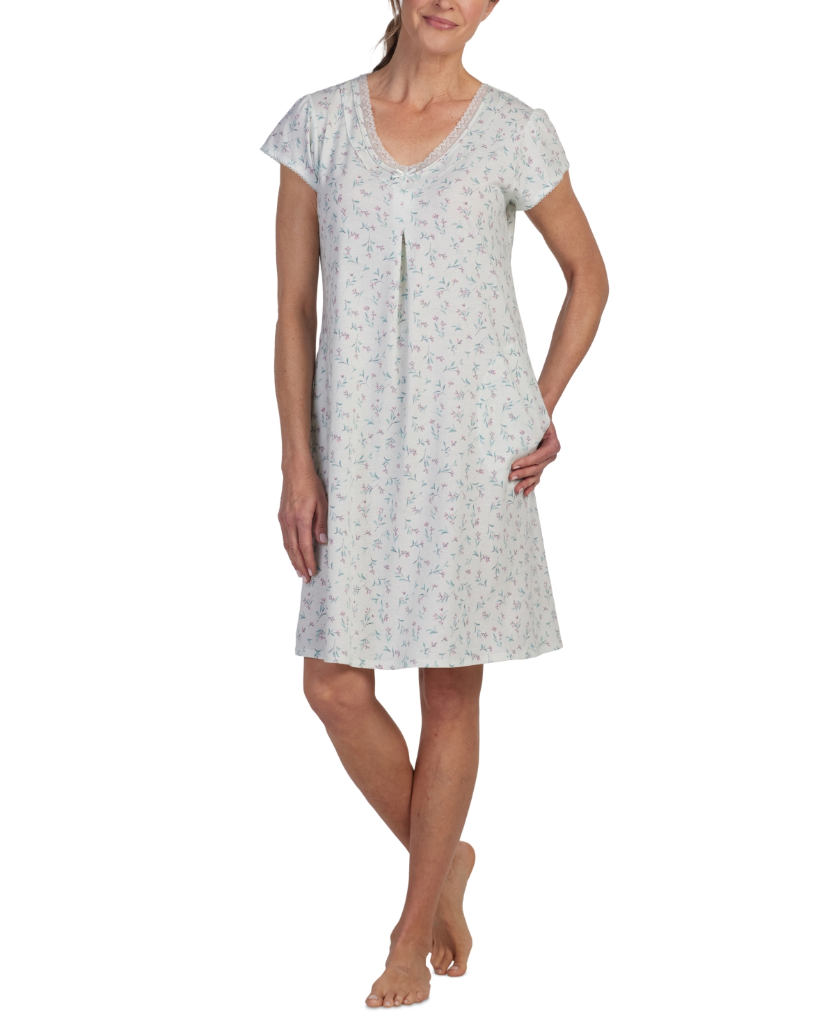 Miss Elaine Women's Floral Lace-trim Nightgown In Gray