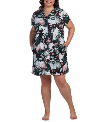 Miss Elaine Plus Size Floral Short-Sleeve Snap Robe - Macy's