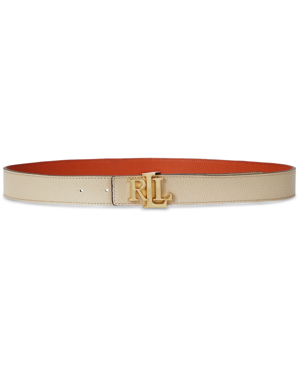 Shop Lauren Ralph Lauren Women's Logo Reversible Pebbled Leather Belt In Explorer Sand,rust Orange
