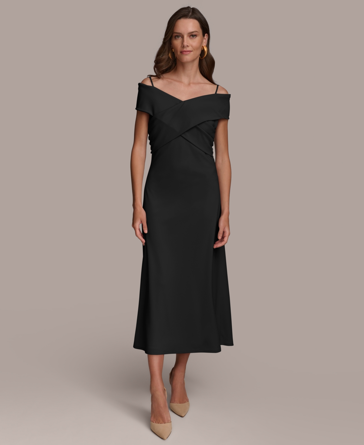 Donna Karan Women's Off-The-Shoulder Crossover Midi Dress