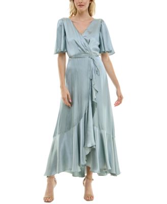 Printed Tassel Tie Flounce Sleeve Dress main image 1