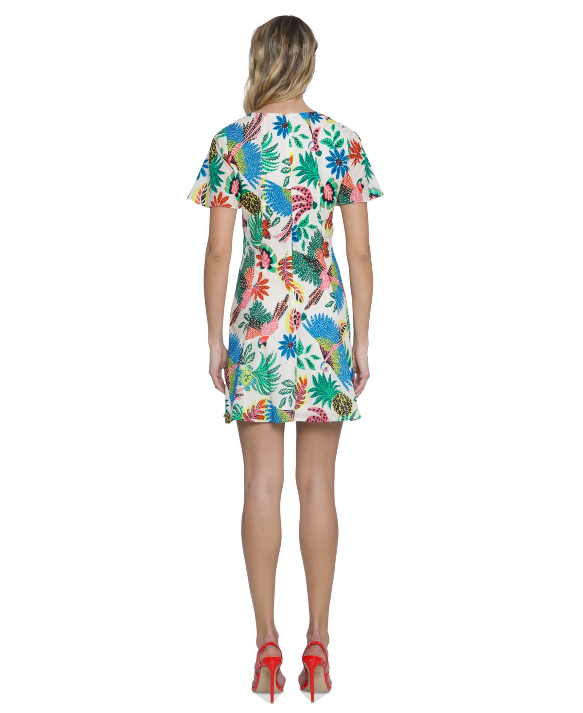 Shop Donna Morgan Women's Cotton Tropical-print Mini Dress In Ivory,pool Blue