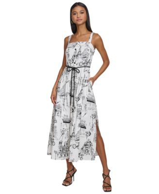 KARL LAGERFELD PARIS - Women's Printed Square-Neck Midi Dress