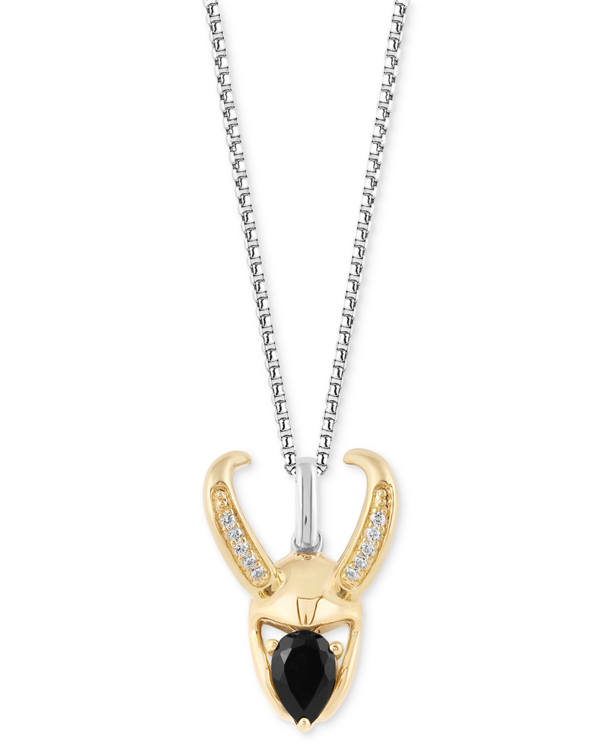 Shop Wonder Fine Jewelry Onyx & Diamond (1/10 Ct. T.w.) Loki 18" Pendant Necklace In Sterling Silver & Gold-plate In Two Tone S