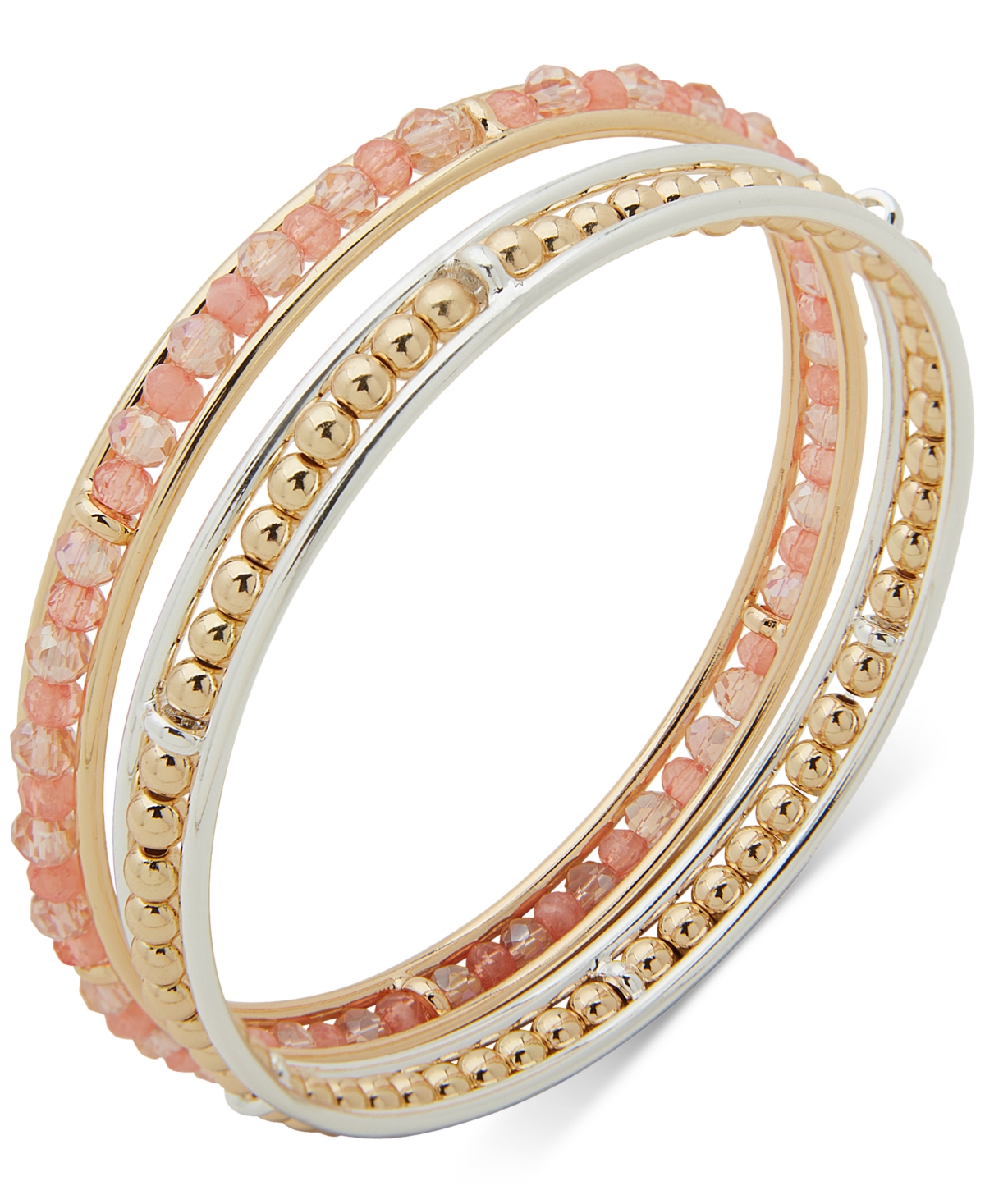 Shop Anne Klein Two-tone 2-pc. Set Beaded Bangle Bracelets In Coral