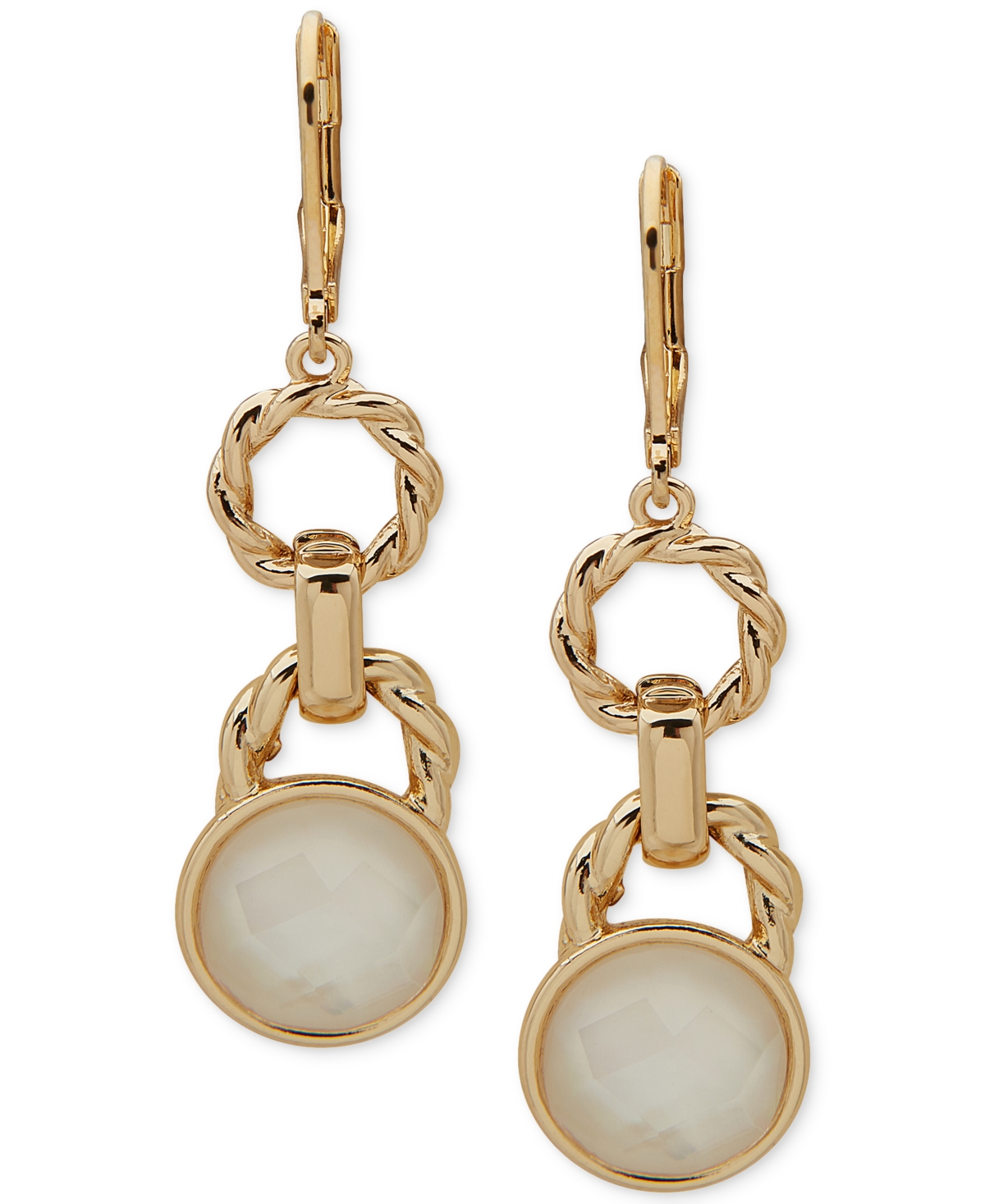 Shop Anne Klein Gold-tone Circle & Mother-of-pearl Double Drop Earrings