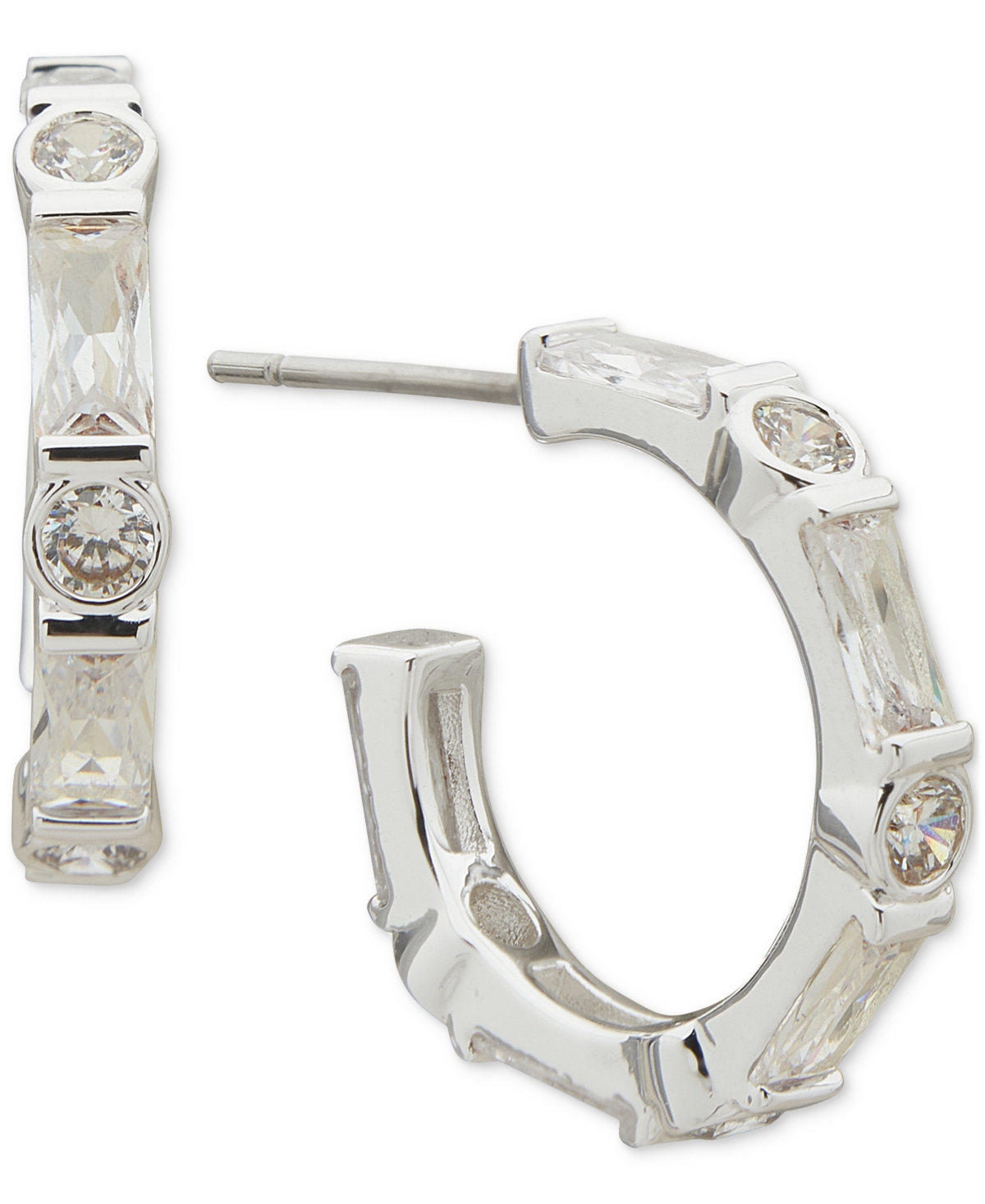 Anne Klein Silver-tone Small Cubic Zirconia C-hoop Earrings, 0.67" In Metallic