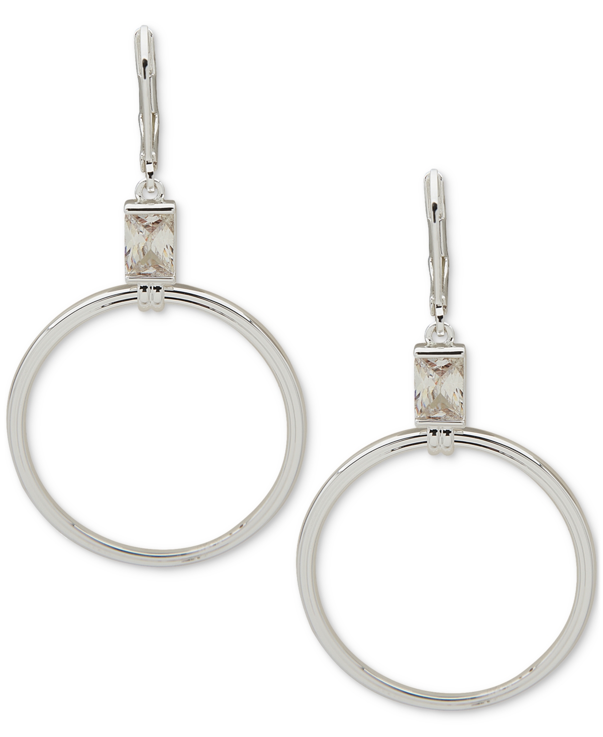 Shop Anne Klein Gold-tone Cubic Zirconia Ribbed Circle Drop Earrings In Crystal