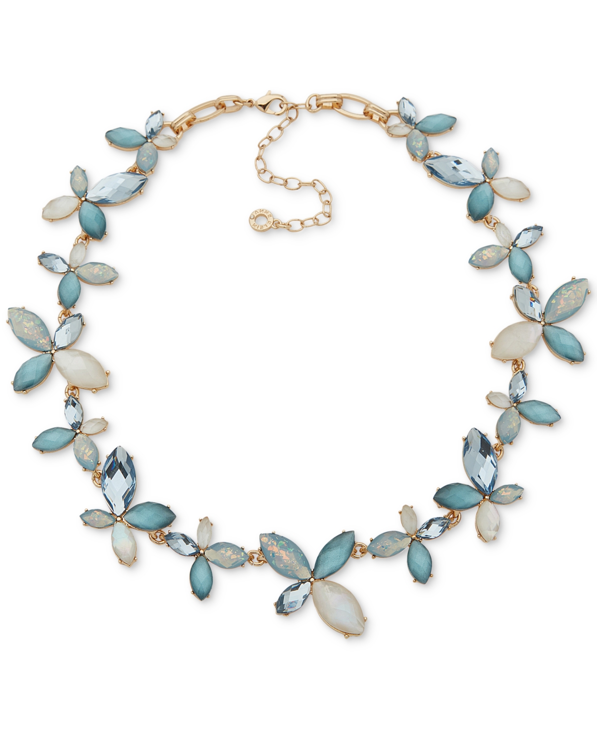 Anne Klein Gold-tone Tonal Stone & Mother-of-pearl Flower All-around Collar Necklace, 16" + 3" Extender In Green