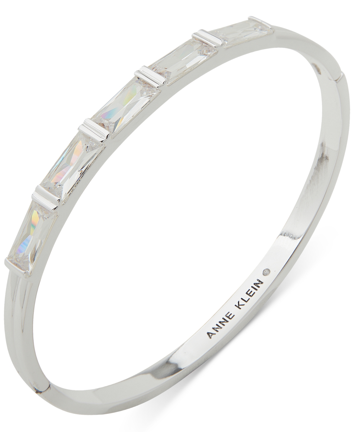 Shop Anne Klein Silver-tone Baguette Cubic Zirconia Bangle Bracelet In Crystal