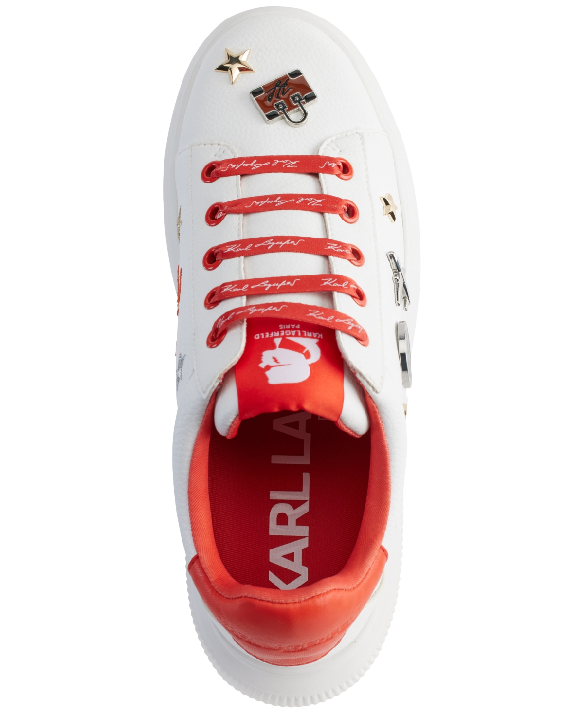 Shop Karl Lagerfeld Justina Lace Up Platform Sneakers In Bright White,vermillion