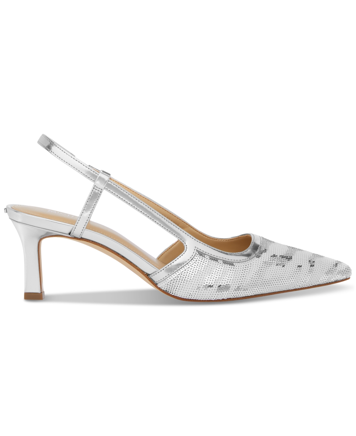 Michael Michael Kors Women's Alora Pointed Toe Mid Heel Slingback Pumps - Silver