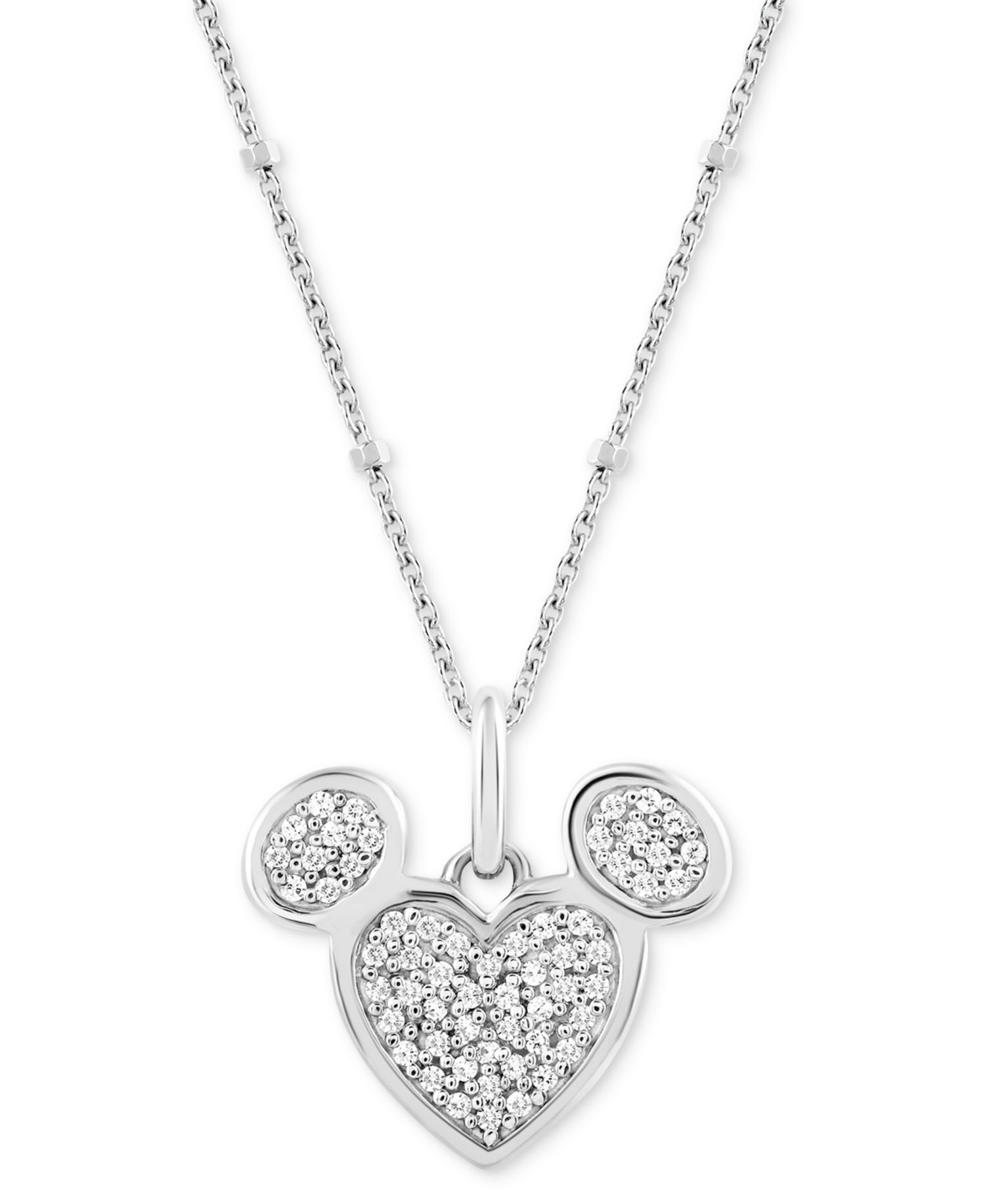 Disney Diamond Cluster Mickey Mouse Heart 18" Pendant Necklace (1/6 ct. t.w.) in Sterling Silver