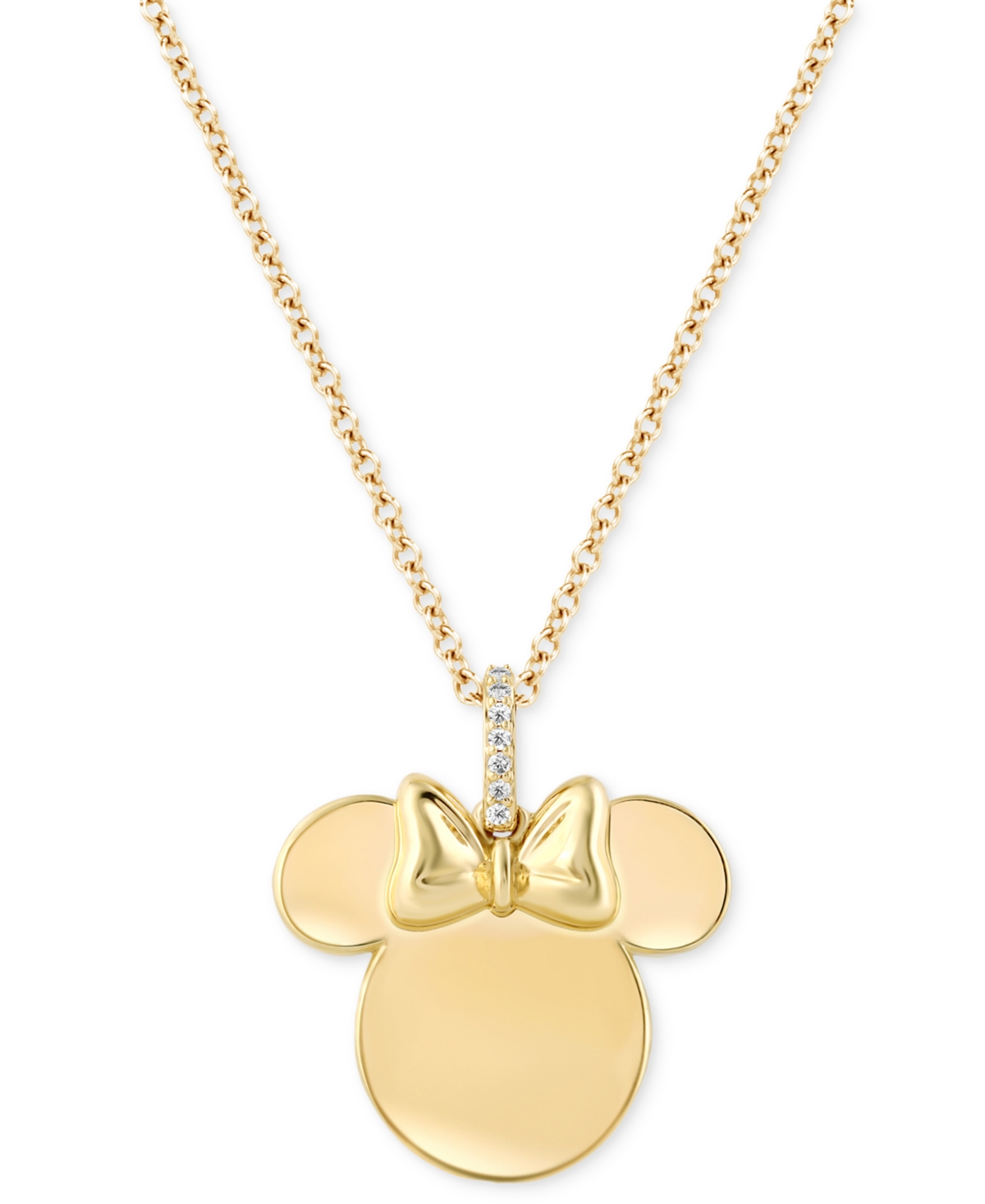 Shop Wonder Fine Jewelry Diamond Accent Minnie Mouse Polished Silhouette 18" Pendant Necklace In Gold-plated Sterling Silver