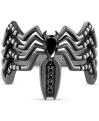 Marvel Onyx & Diamond (1/10 ct. t.w.) Venom Spiderman Ring in Black Rhodium-Plated Sterling Silver