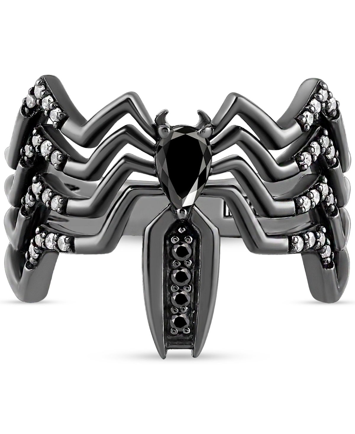 Shop Wonder Fine Jewelry Onyx & Diamond (1/10 Ct. T.w.) Venom Spiderman Ring In Sterling Silver With Black Rhodium