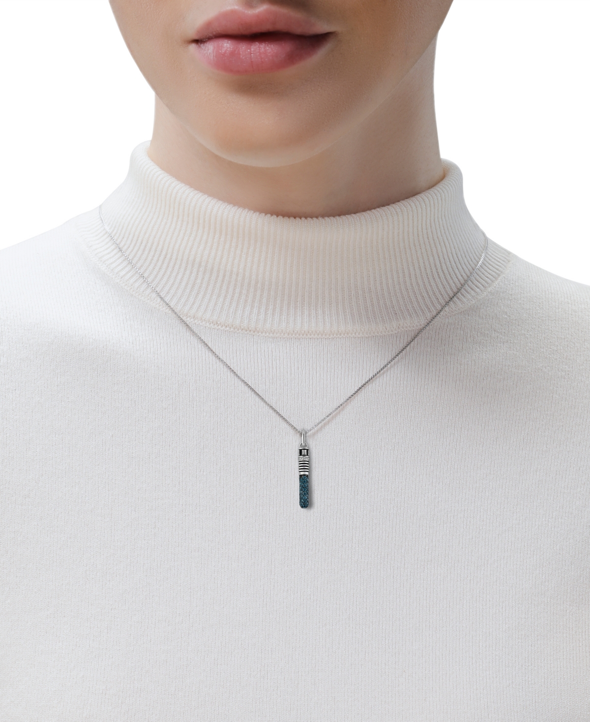 Shop Wonder Fine Jewelry London Blue Topaz (1 Ct. T.w.) & Diamond (1/20 Ct. T.w.) Obi-wan Kenobi Lightsaber 18" Pendant Neckl In Sterling Silver