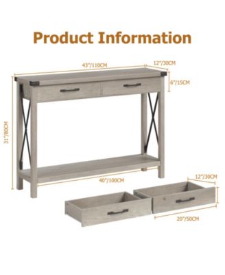 GAOMON Console Table with 2 Drawers, Farmhouse Entryway Table with Storage Shelf, Accent Wood Sofa Table for Living Room, Hallway, Foyer