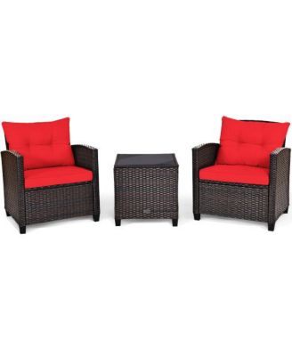 3 Pcs Patio Rattan Furniture Set Cushioned Conversation Set Coffee Table