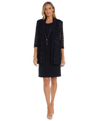 R&M Richards Women's Glitter Trim Jacket Dress Petite - Two Piece Panel Set For Special Occasions