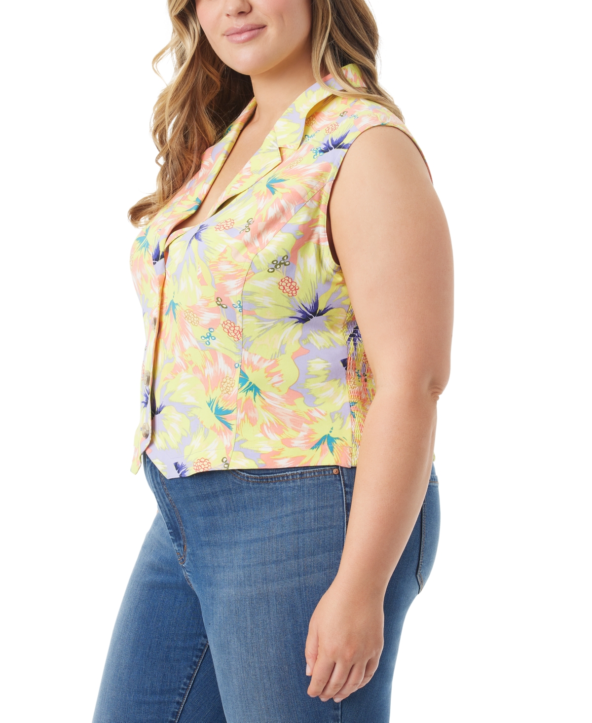 Shop Jessica Simpson Trendy Plus Size Embla Floral Tie-back Vest In Almost Apricot