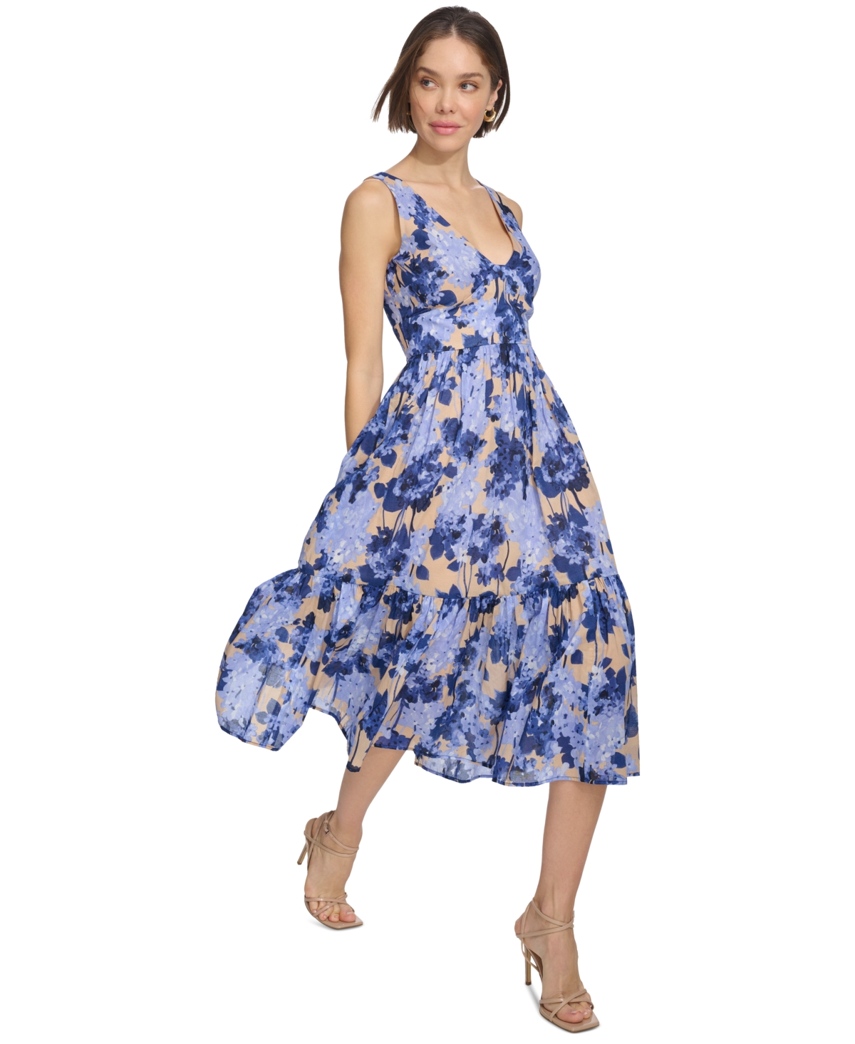 Tommy Hilfiger Women's Floral-print Fit & Flare Dress In Sesame,blu
