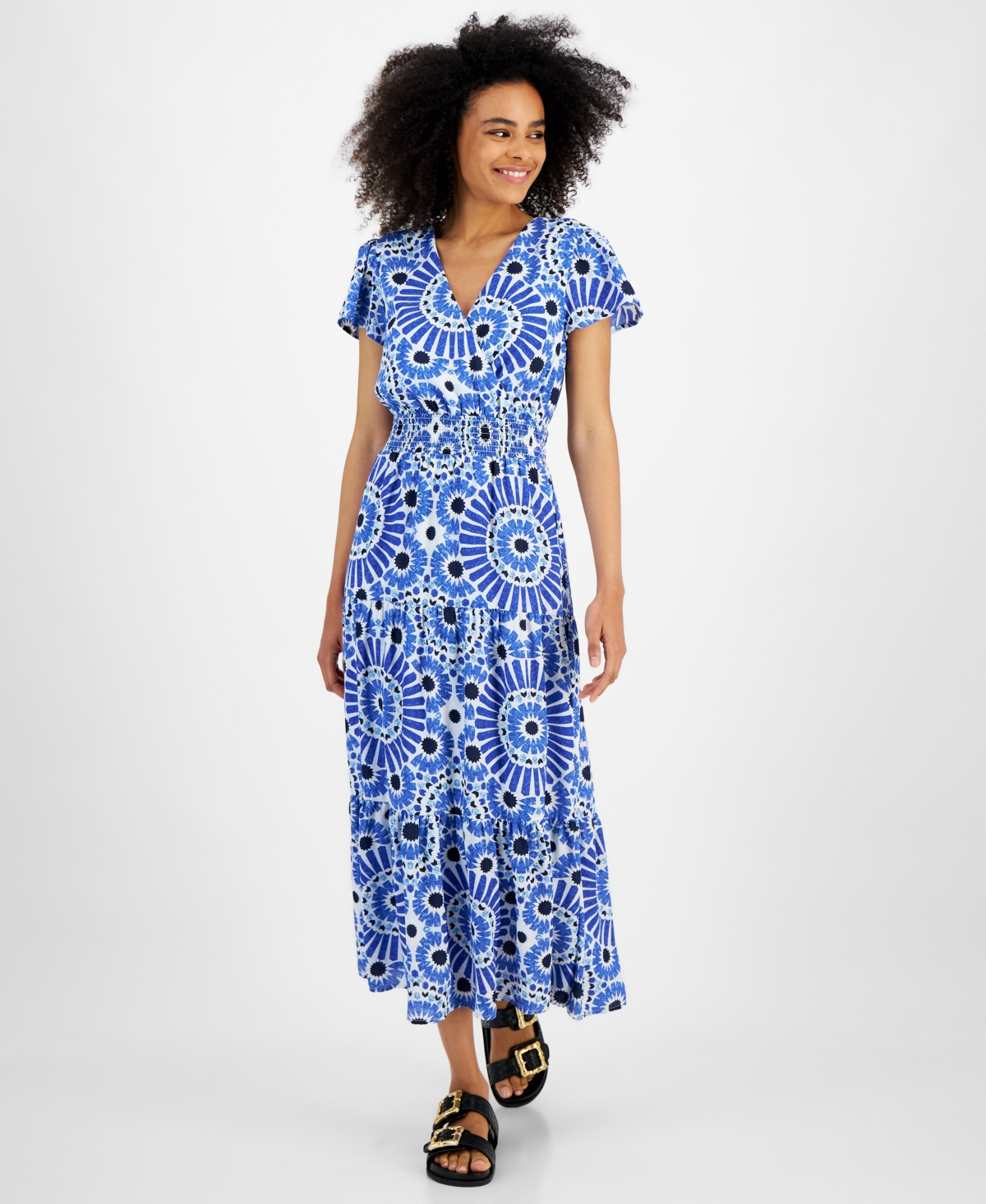 Shop Tinsel Petite Print Short-sleeve Maxi Dress In Multi Circle
