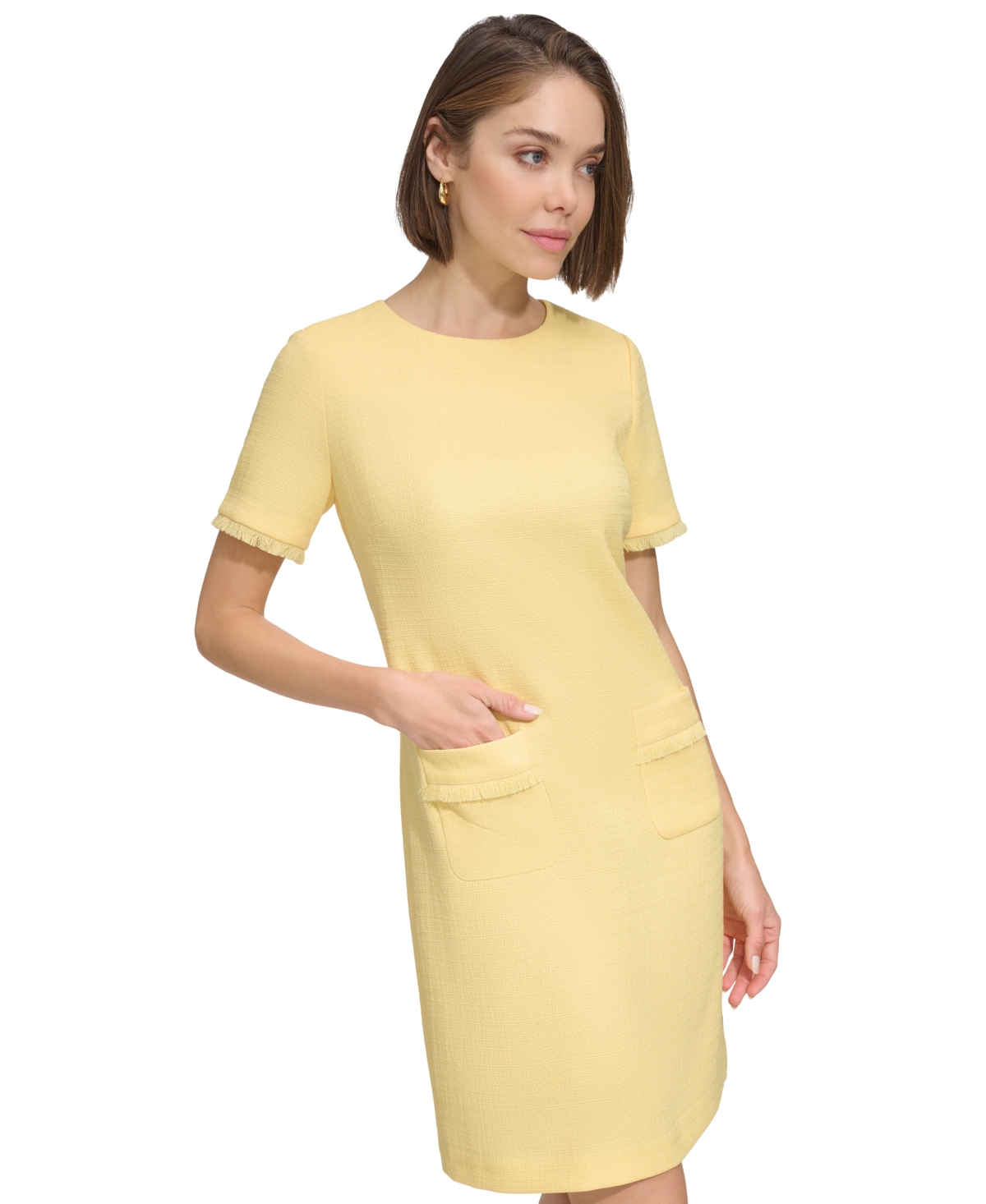 Shop Tommy Hilfiger Women's Fringe-trim Short-sleeve Dress In Sunset