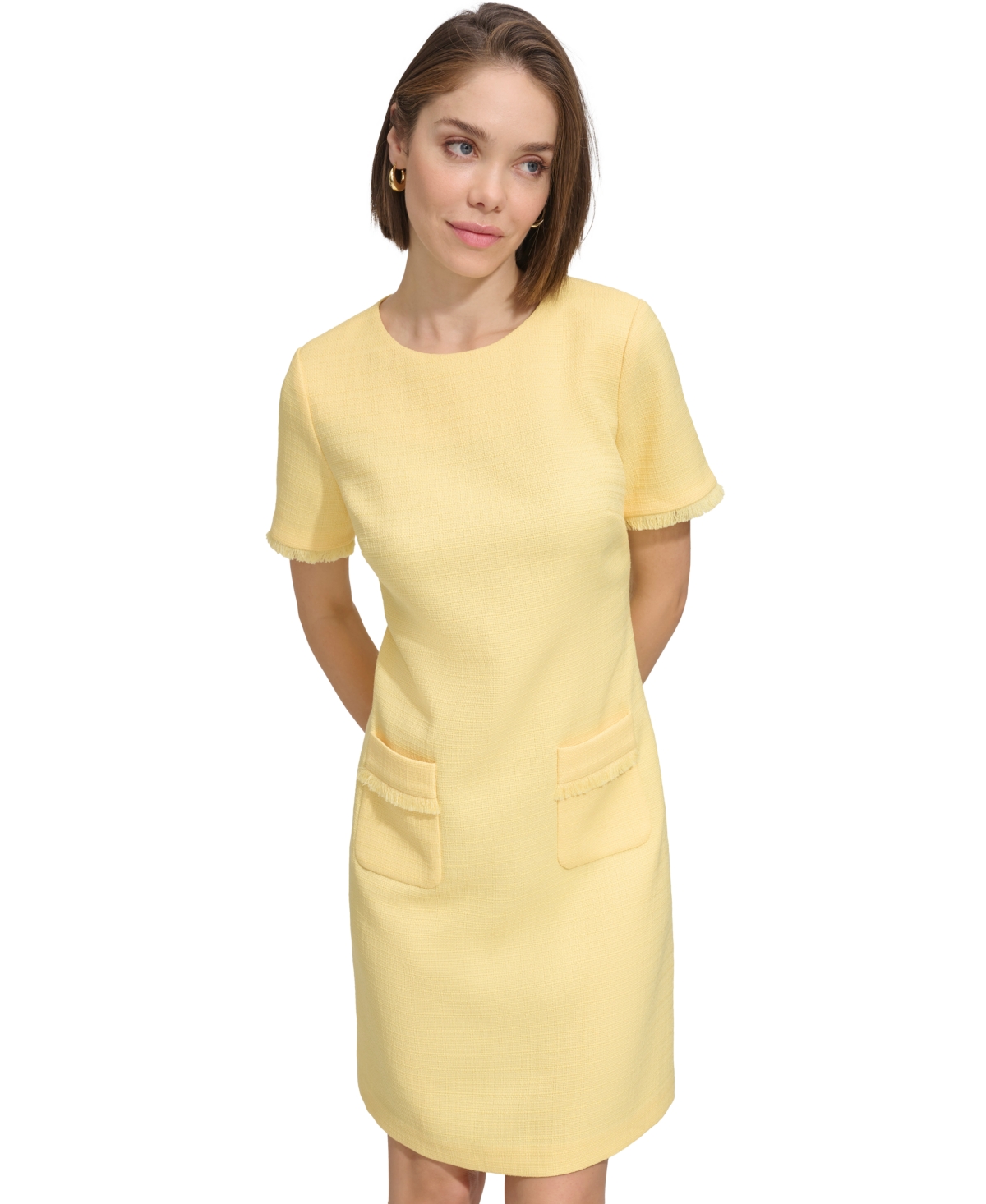 Shop Tommy Hilfiger Petite Fringe-trim Short-sleeve Dress In Sunset