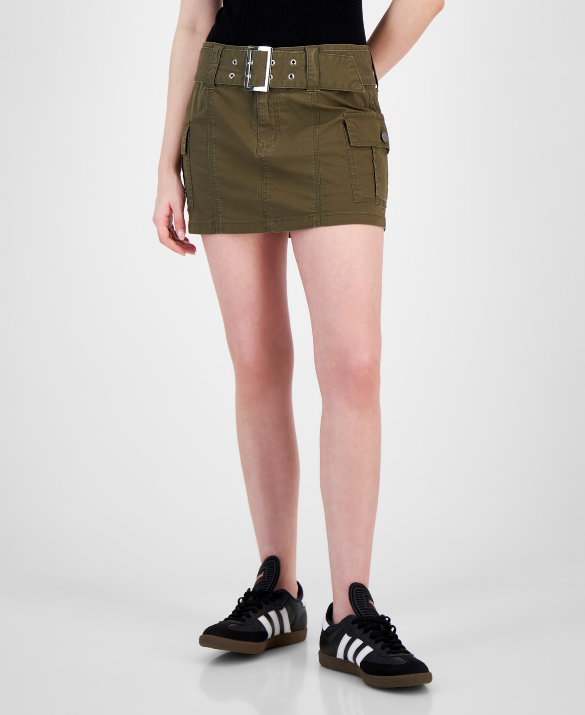 Shop Planet Heart Juniors' Belted Cargo Mini Skirt In Olive