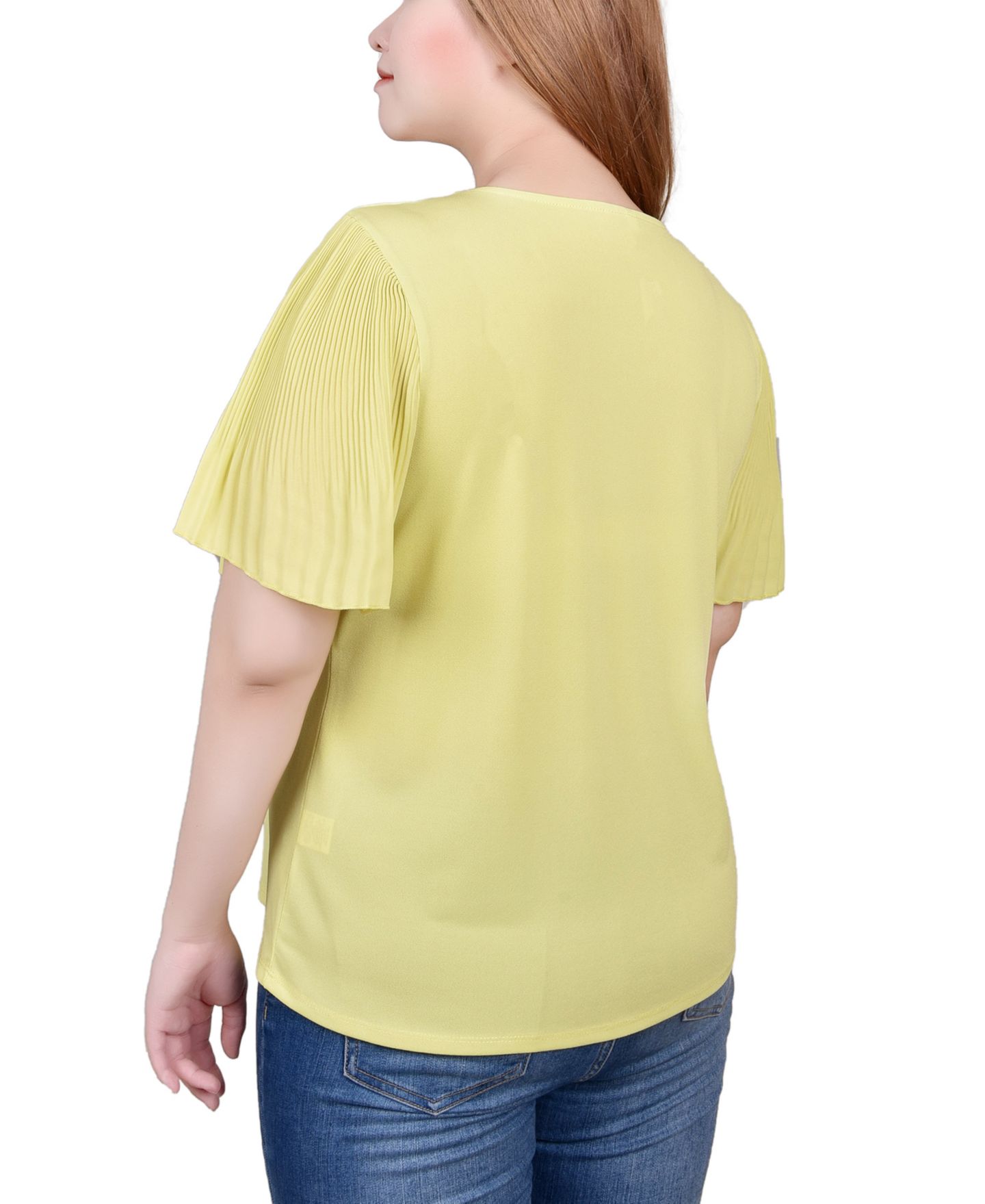 Женский топ NY Collection Petite Pleated-Sleeve, цвет: Зелёный — фото 2