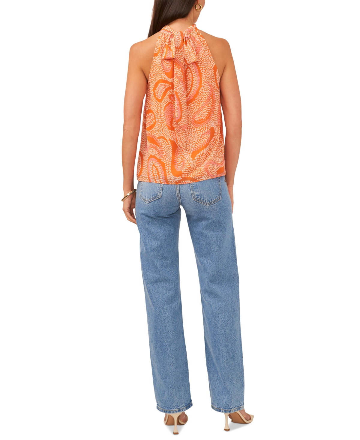 Shop 1.state Women's Sleeveless Tie-back Halter Printed Top In Russet Orange