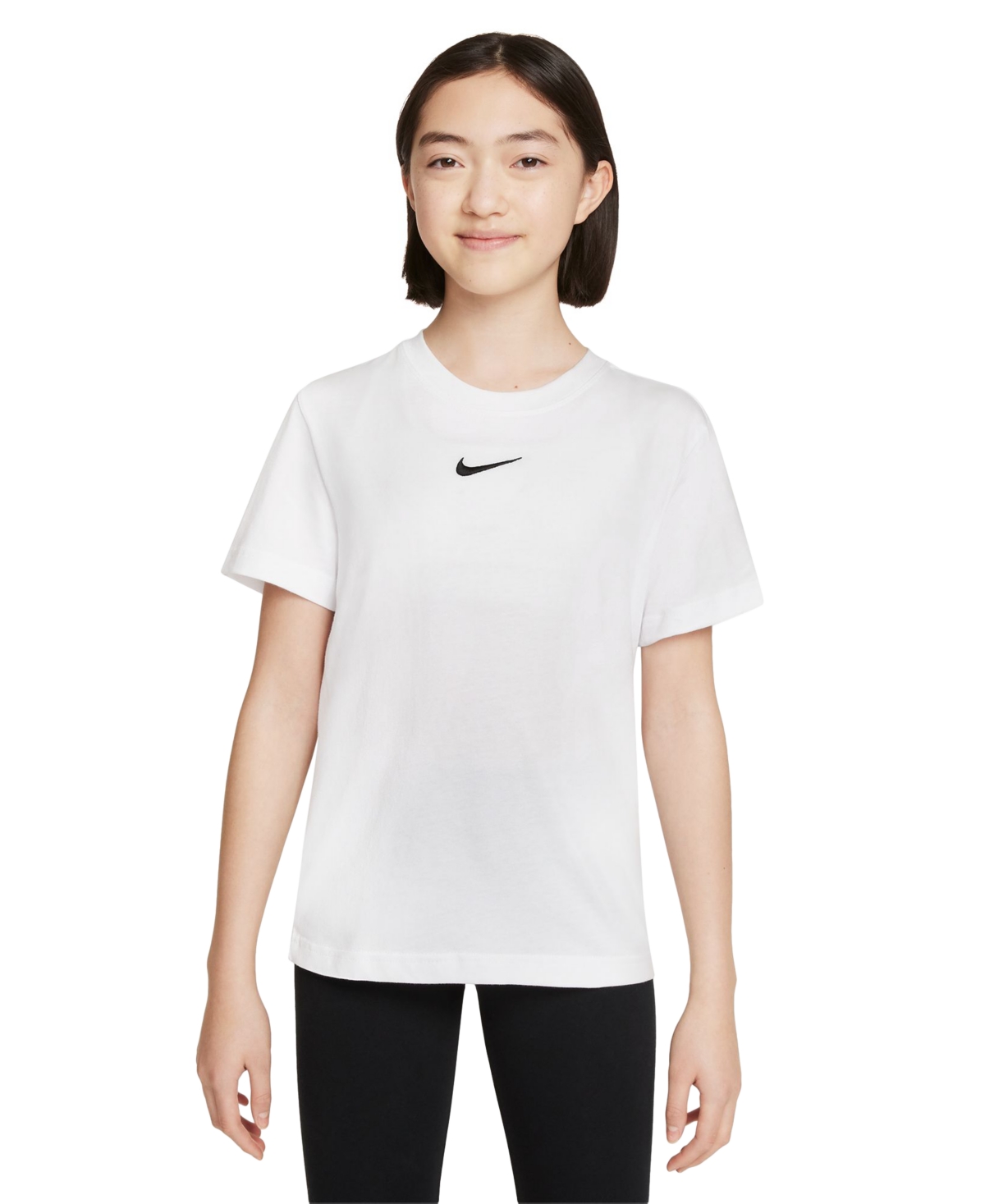 Nike Kids' Sportswear Big Girls Cotton Swoosh T-shirt In White,black