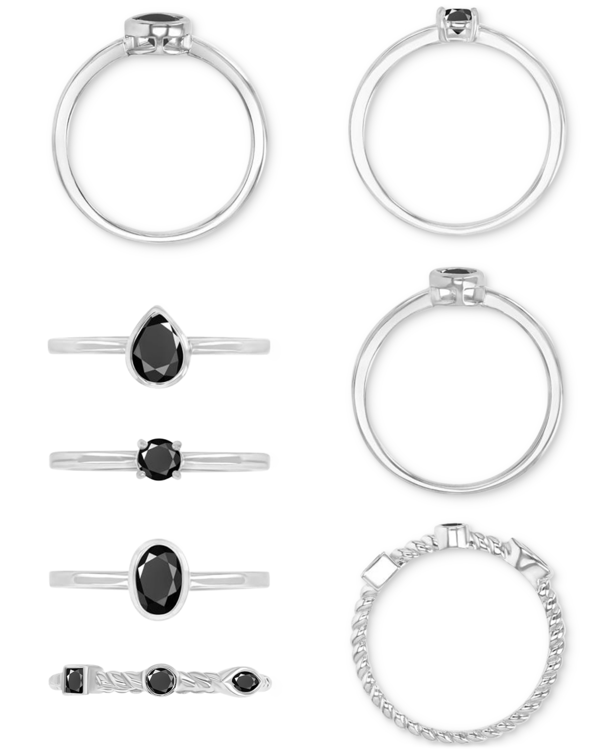 4-Pc. SetStack Rings (2-1/20 ct. t.w.) in Sterling Silver - Black Spinel