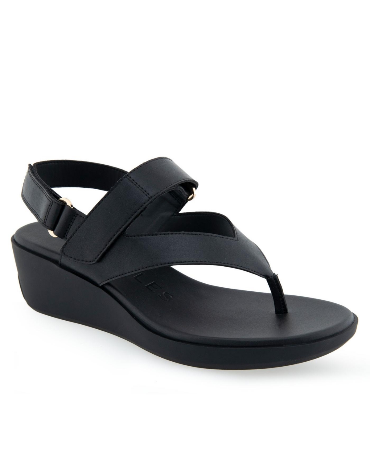 Shop Aerosoles Women's Ilara Wedge Sandals In Black Polyurethane