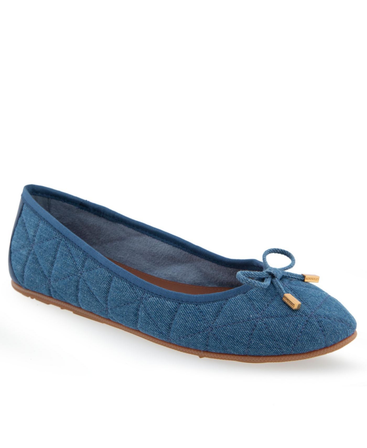 Aerosoles Women's Pia Casual Ballet Wedge Flats In Med Blue Quilted Denim Fabric