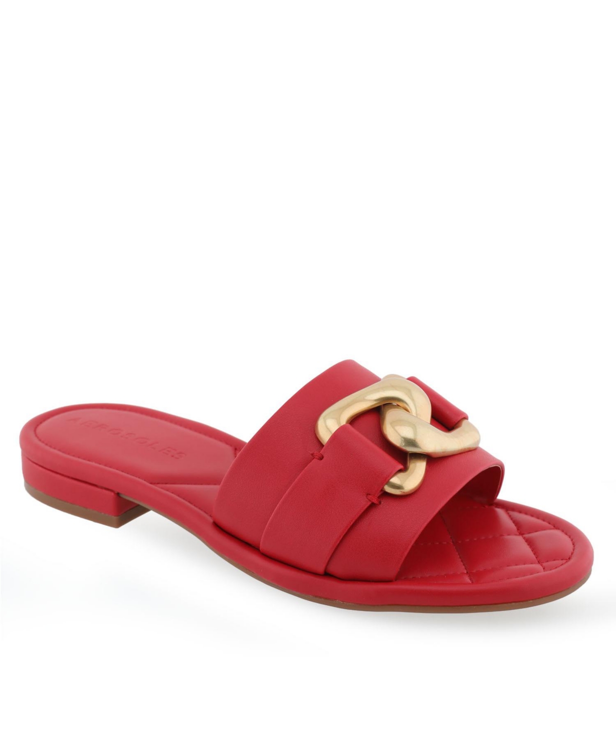 Shop Aerosoles Women's Big Charm Buckle Sandals In Racing Red Polyurethane Leather