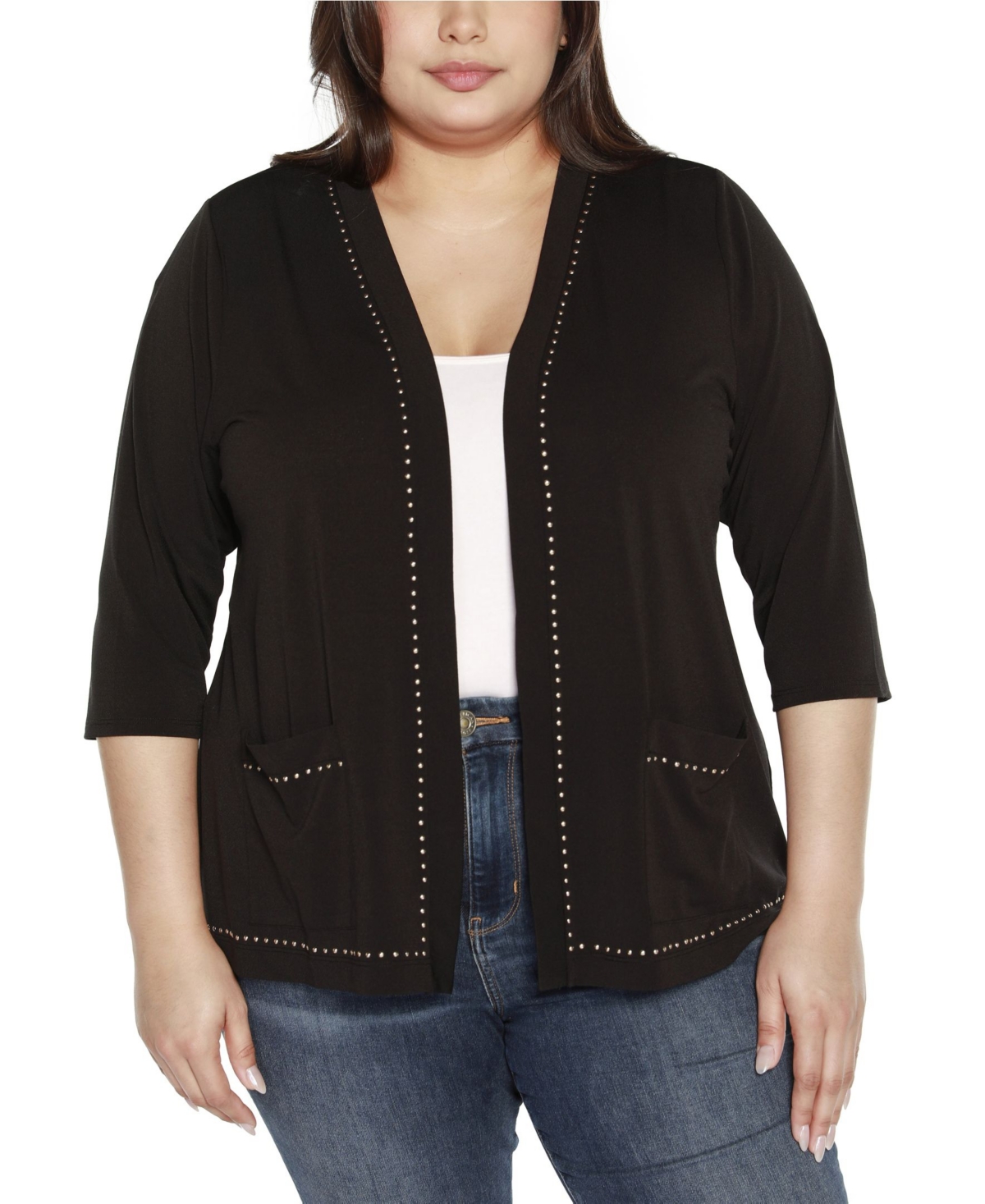 Shop Belldini Black Label Plus Size Embellished Open-front Knit Cardigan Sweater
