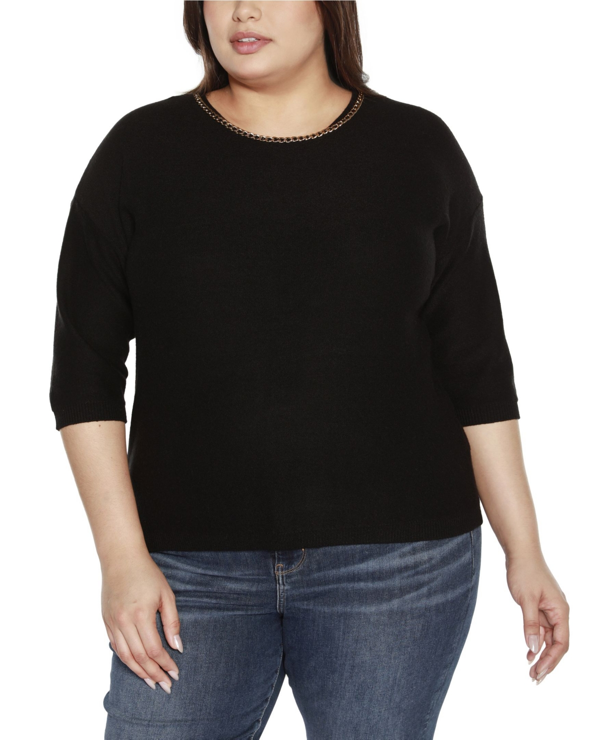 Shop Belldini Black Label Plus Size Chain Detail 3/4-sleeve Sweater